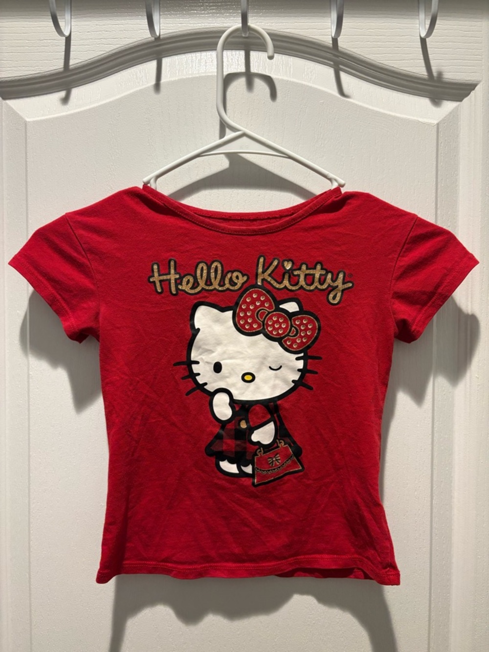 Hello Kitty Red Graphic Tee with Bow & Plaid